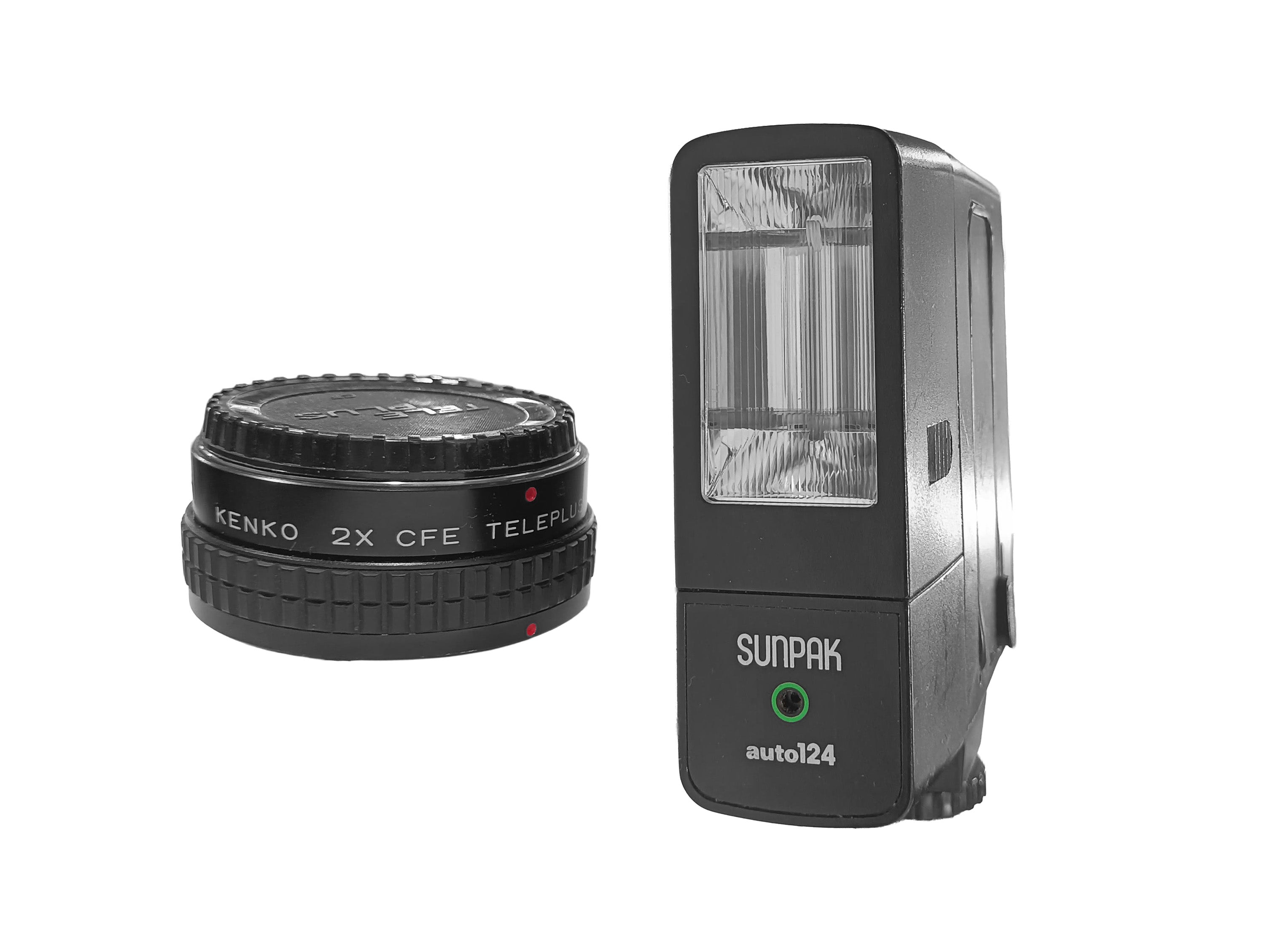 Kit Kenko 2X Canon FD + flash sunpak 124 in ottime condizioni