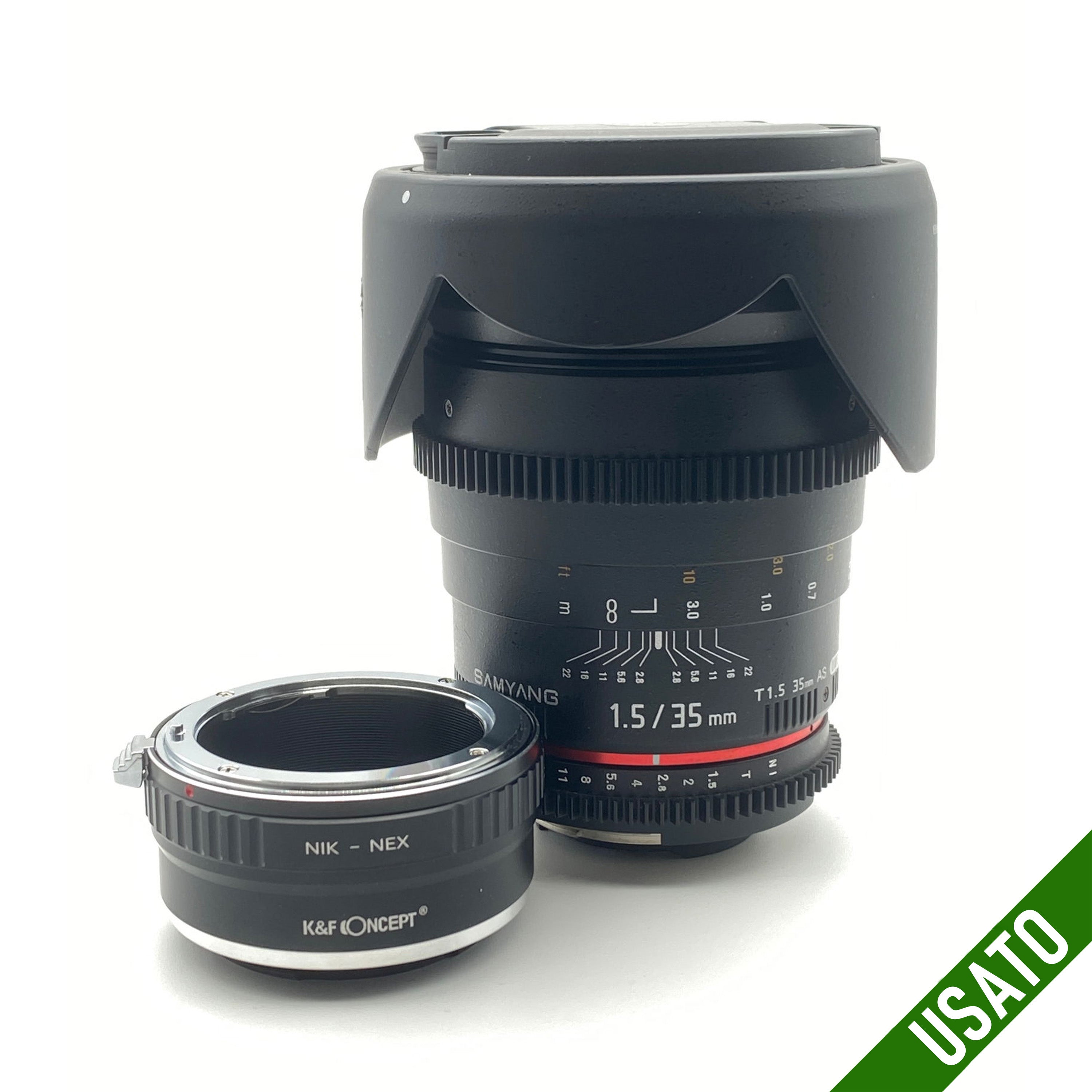 Samyang x nikon 35 mm T1.5 con adattatore e-mount Sony